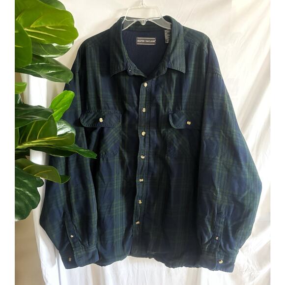David Taylor Blue/Green Plaid Thermal Button-Down Coat Mens Size XXL - Picture 1 of 6